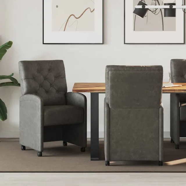 vidaXL Eetkamerstoelen met Wieltjes 2 st Kunstleer Zwart, foto 2