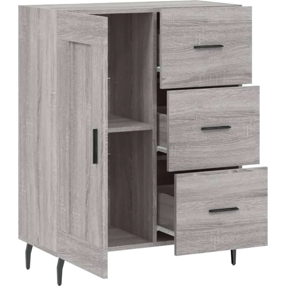 vidaXL Dressoir 69,5x34x90 cm bewerkt hout grijs sonoma eikenkleurig, foto 4