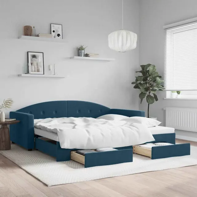 vidaXL Slaapbank met onderschuifbed en lades 100x200 cm fluweel blauw