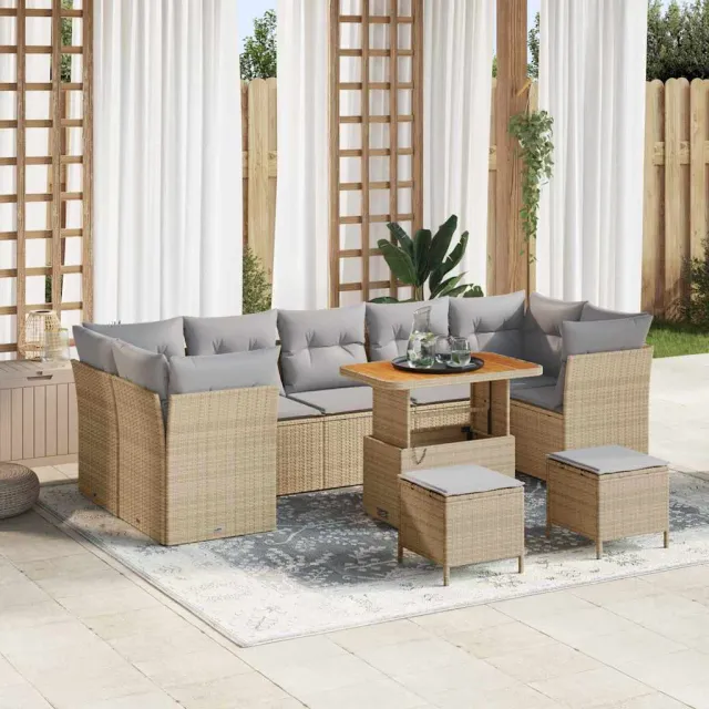 vidaXL Tuinbankenset 10 pcs Beige poly rattan, foto 2