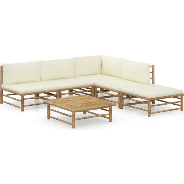 vidaXL 6-delige Loungeset met crèmewitte kussens bamboe, foto 2