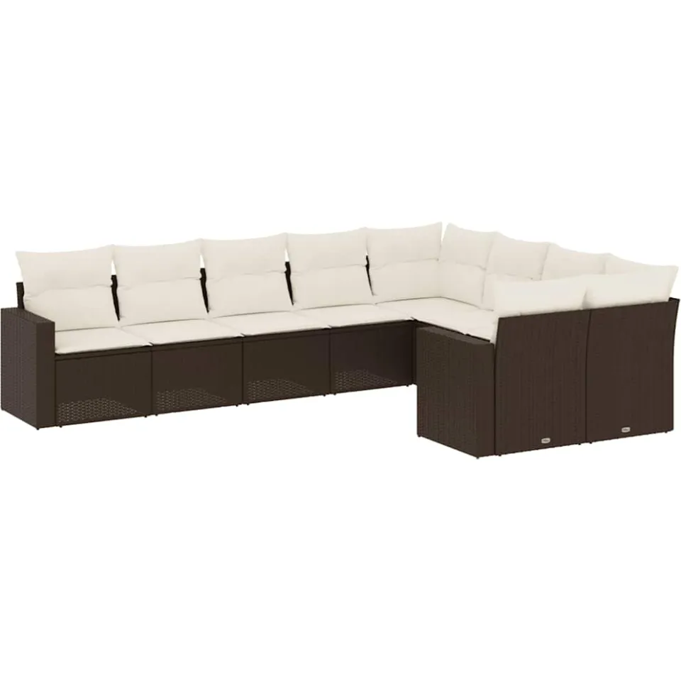 vidaXL 9-delige Loungeset met kussens poly rattan bruin