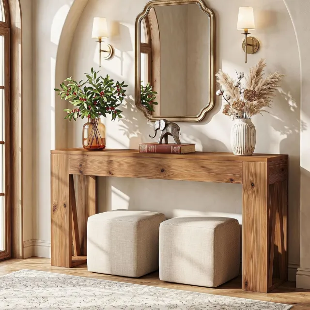 Tribesigns Massief Houten Consoletafel - Sidetable - 160 x 30 x 80 cm - Rustiek Bruin - Console Tafel voor Hal, Woonkamer, Entree