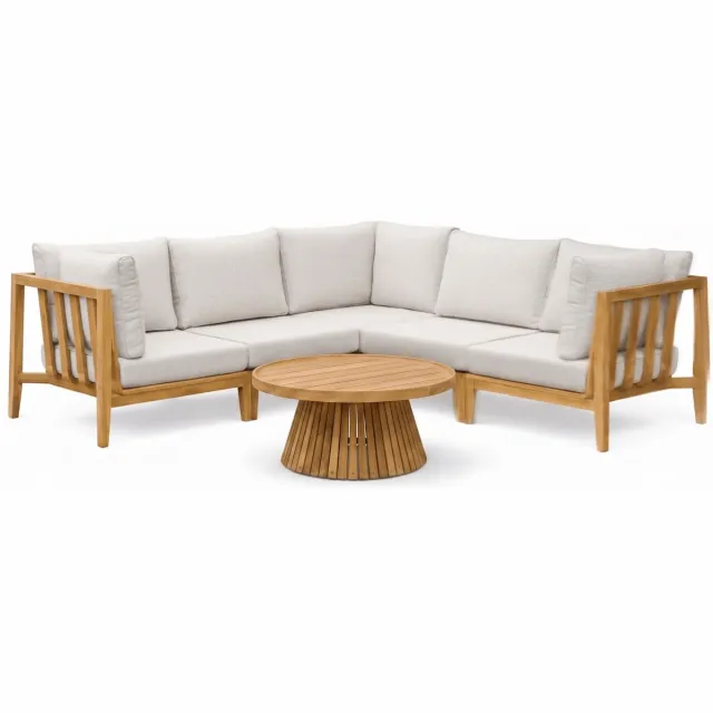Belito Daan Hoek Loungeset | Teakhout | 245x245 cm | Nr. 6 incl. 80 cm diameter koffietafel Grijs