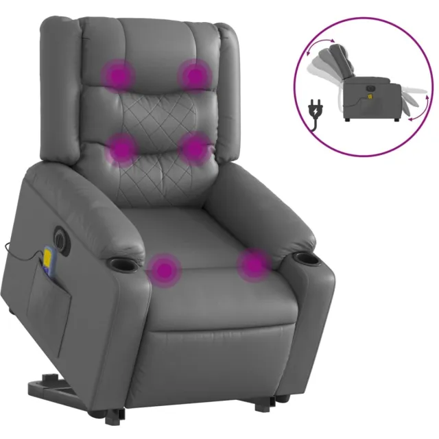 vidaXL Sta-op-massagestoel - elektrisch - kunstleer - grijs