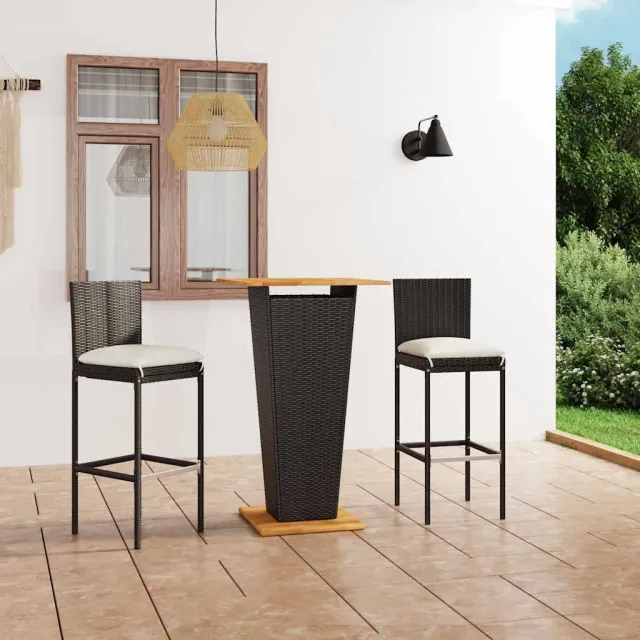vidaXL 3-delige Tuinbarset met kussens poly rattan zwart, foto 2