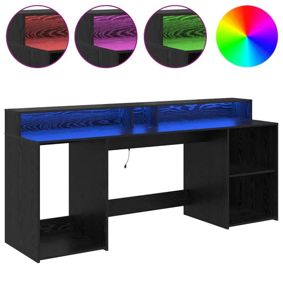vidaXL Bureau Zwart eiken 200 x 55 x 91 cm Bewerkt hout, foto 4