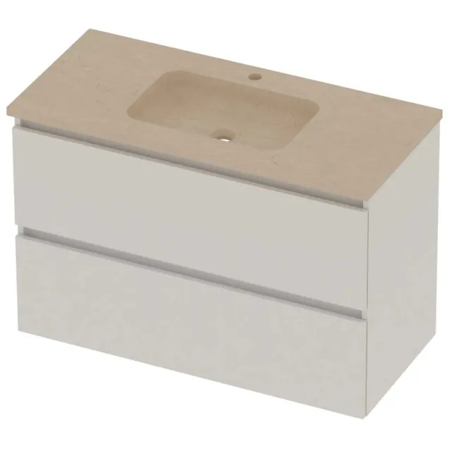 Basic-Line Rocky 46 Badmeubelset Hardsteen 1 Kraangat Greeploos 100x46x62 cm Ice White Sand Stone Beige
