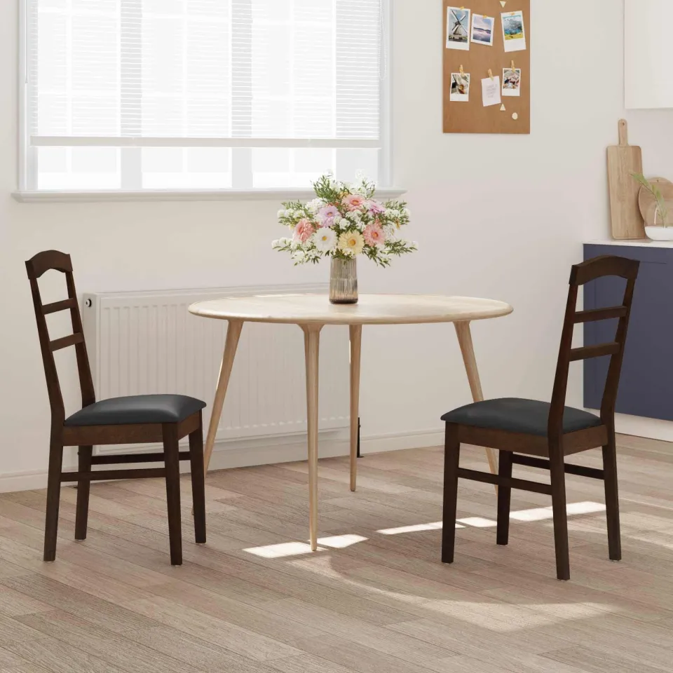 vidaXL Eetkamerstoel 2 st Massief Rubberhout Lichtbruin en Zwart, foto 3