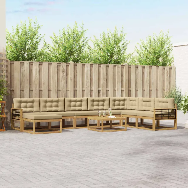 vidaXL Buiten bankenset 9 st 8-zits Wit en Beige