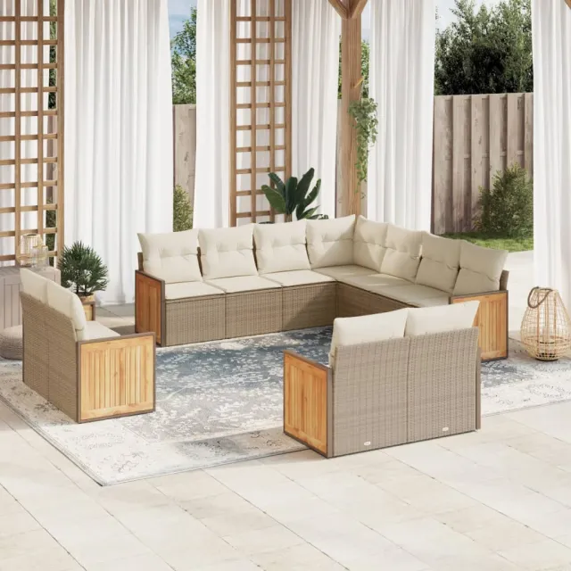 vidaXL 11-delige Tuinset met kussens poly rattan beige, foto 2