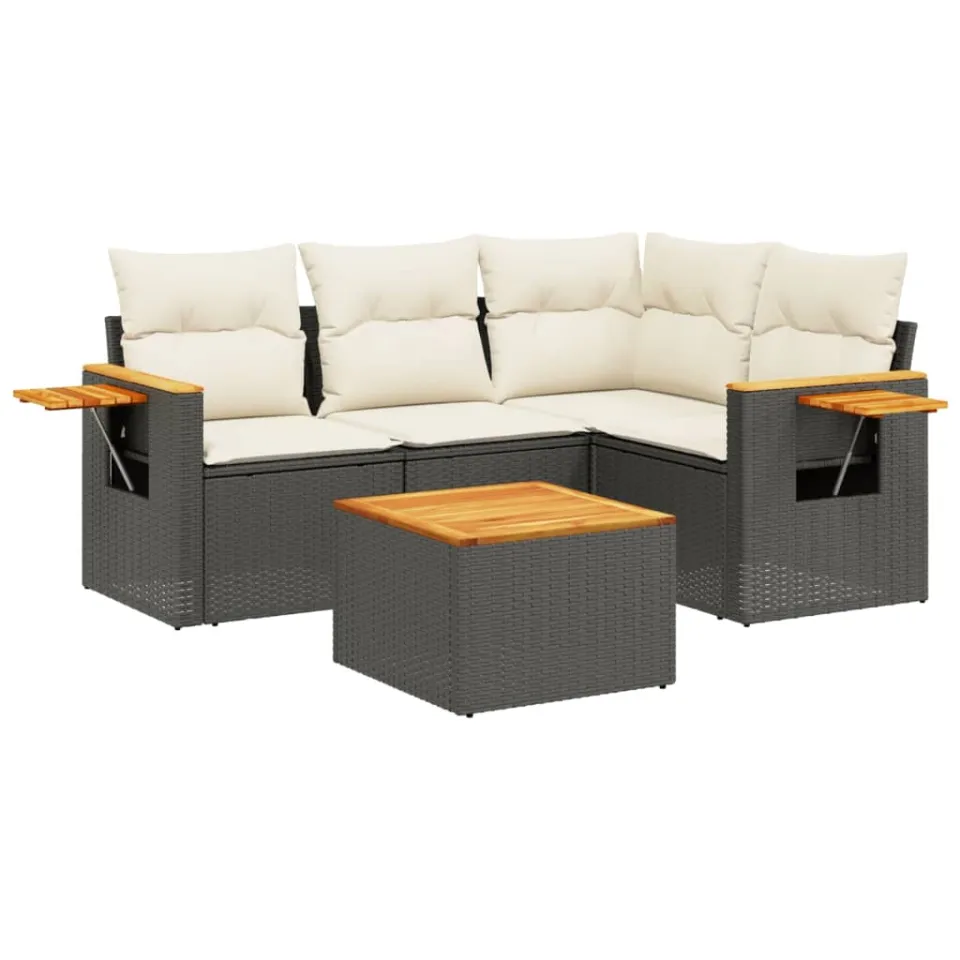 vidaXL 5-delige Loungeset met kussens poly rattan zwart