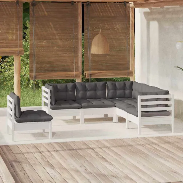 vidaXL 5-delige Loungeset met kussens grenenhout wit