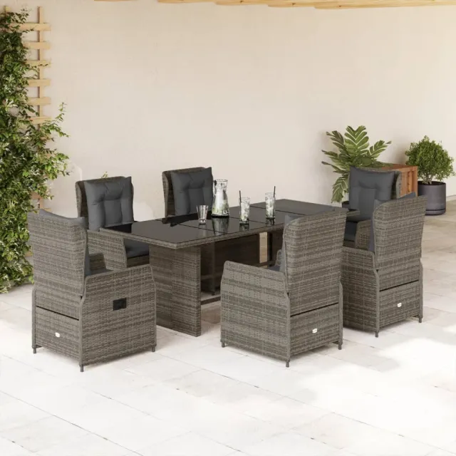vidaXL 7-delige Tuinset met kussens poly rattan grijs, foto 2