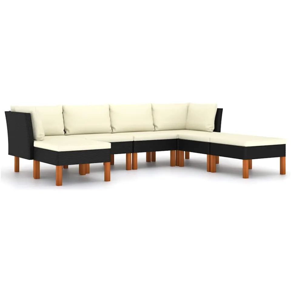 vidaXL 7-delige Loungeset met kussens poly rattan zwart, foto 3