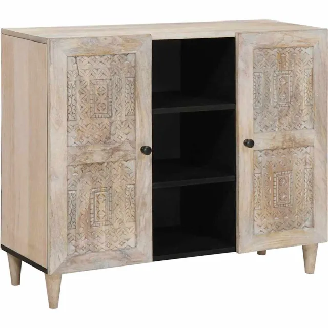 vidaXL Dressoir Bleached Wit 90 x 33 x 75 cm Massief Mango Hout
