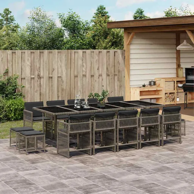 vidaXL 15-delige Tuinset met kussens poly rattan grijs, foto 2