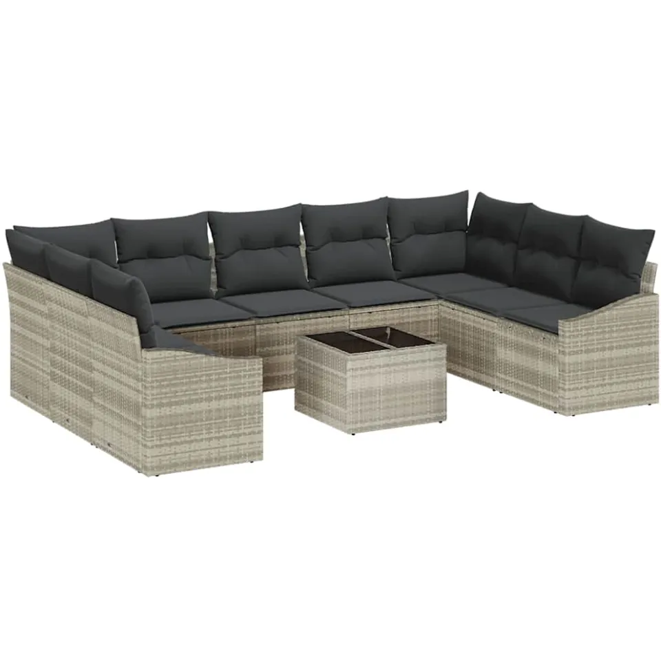 vidaXL Bankstel 10 st Lichtgrijs poly rattan