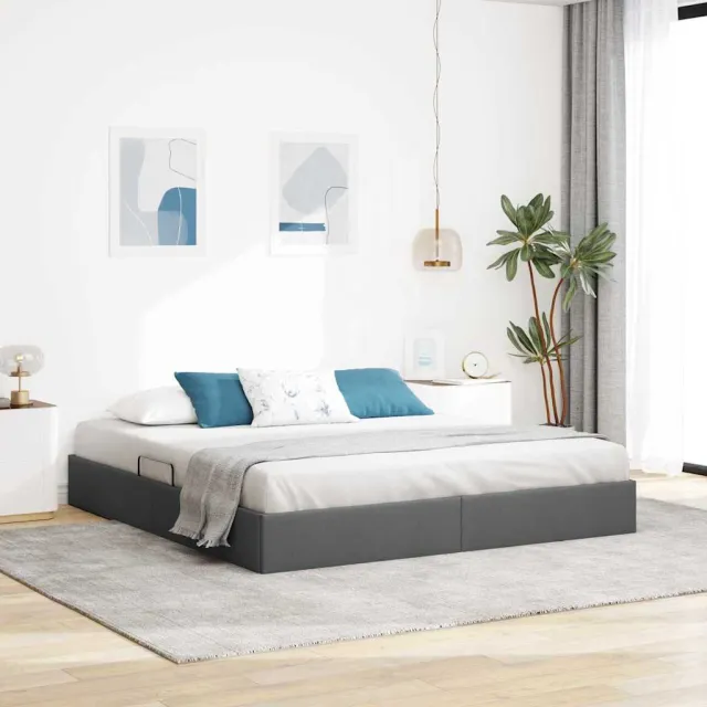 vidaXL Opslag bed met opslag Donkergrijs 193 x 203 cm Stof