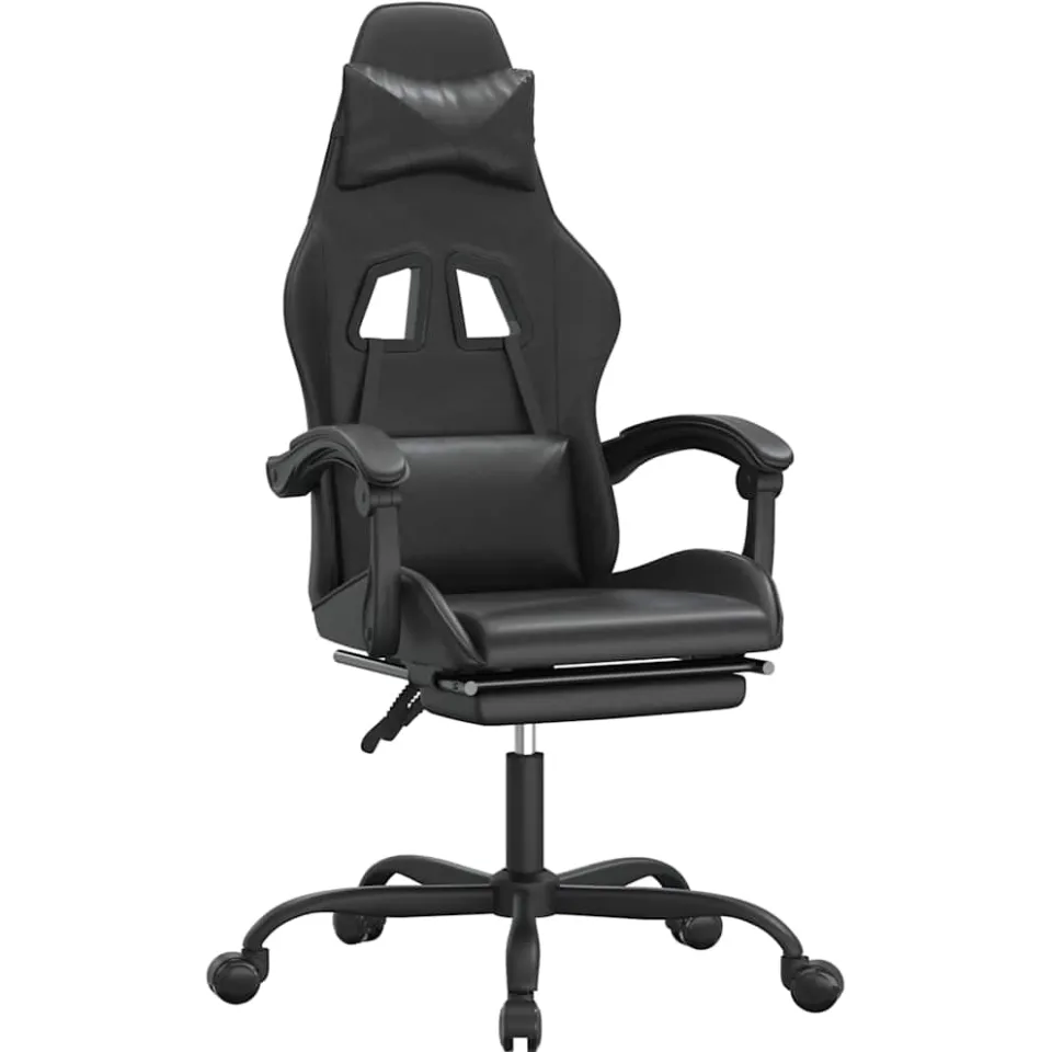 vidaXL gamestoel draaibaar met voetensteun kunstleer zwart, foto 3