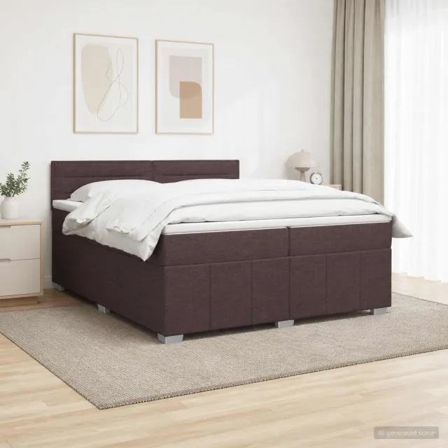 vidaXL LED Boxspring Bed met Matras Donkerbruin 200 x 200 cm Stof