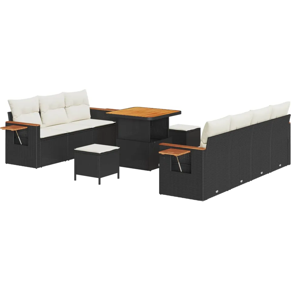 vidaXL Tuinbankenset 10 st Zwart poly rattan