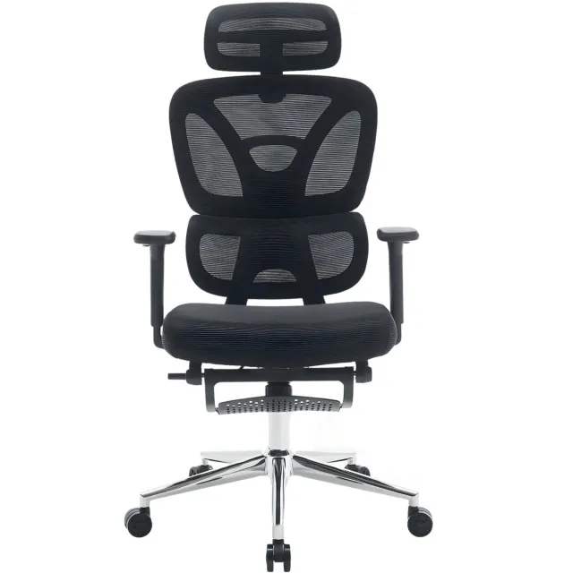 Happiq Ergonomische mesh bureaustoel - hoge rugleuning met verstelbaar lendensteun, 3D armleuningen, hoofdsteun en voetensteun - Zwart Black