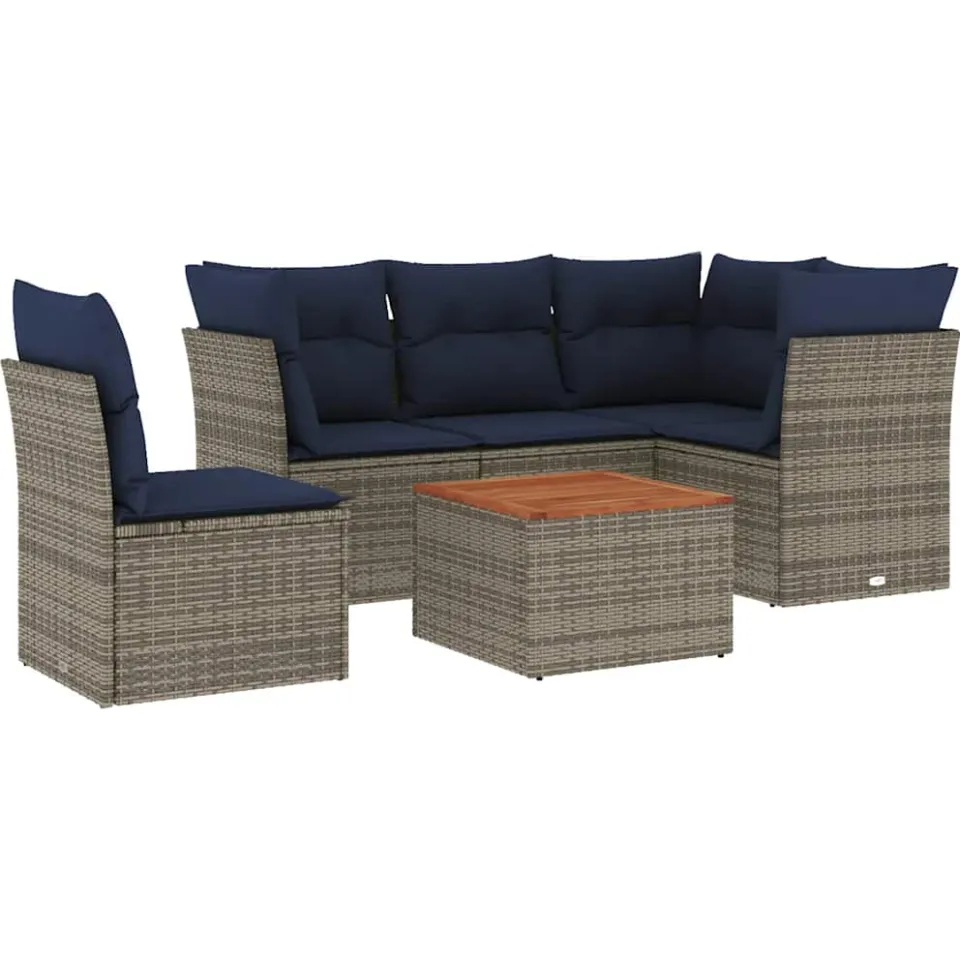 vidaXL 6-delige Loungeset met kussens poly rattan grijs, foto 3