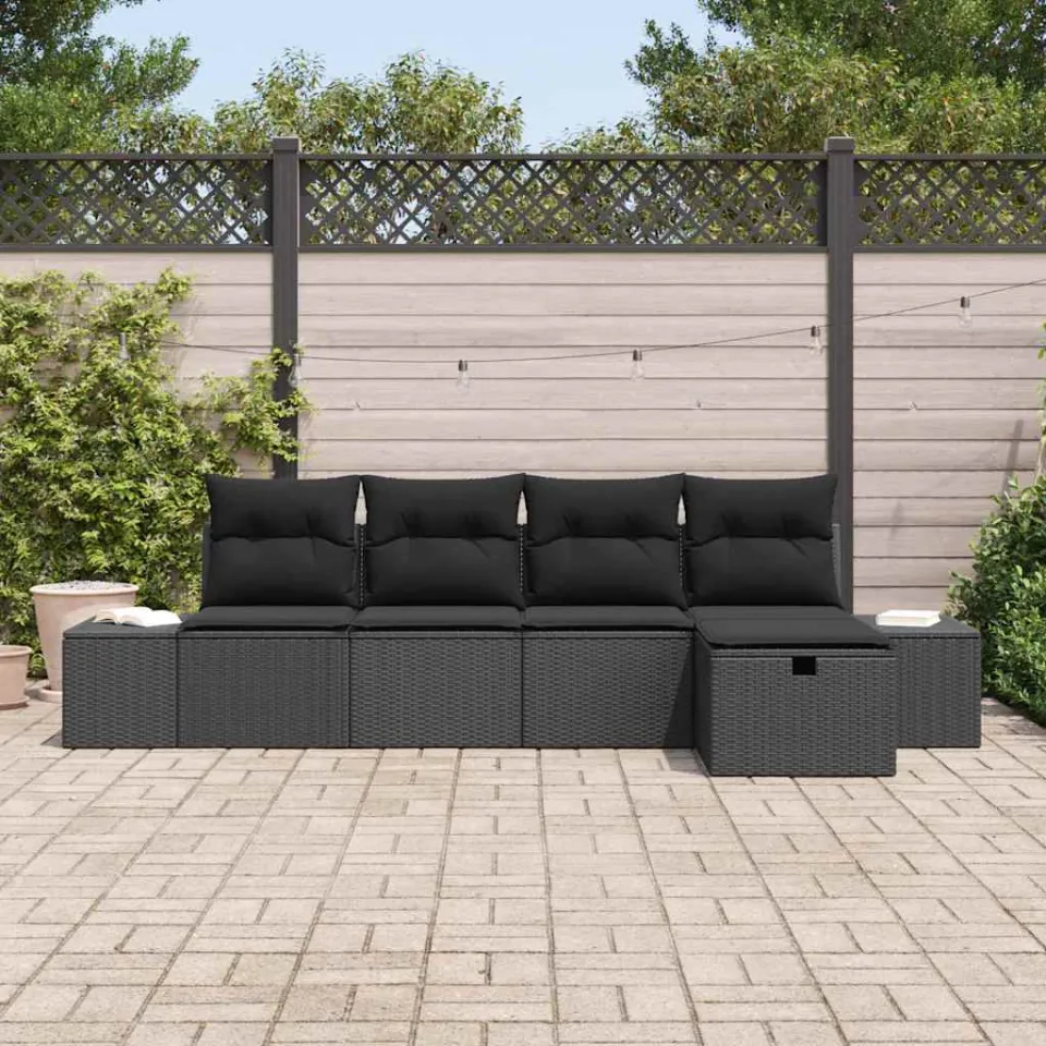 vidaXL Tuinbankenset 5 st Zwart poly rattan, foto 3