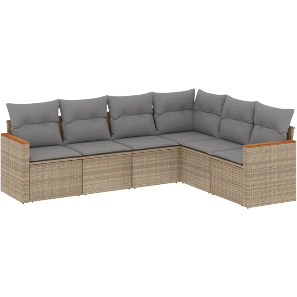 vidaXL 6-delige Loungeset met kussens poly rattan beige, foto 3