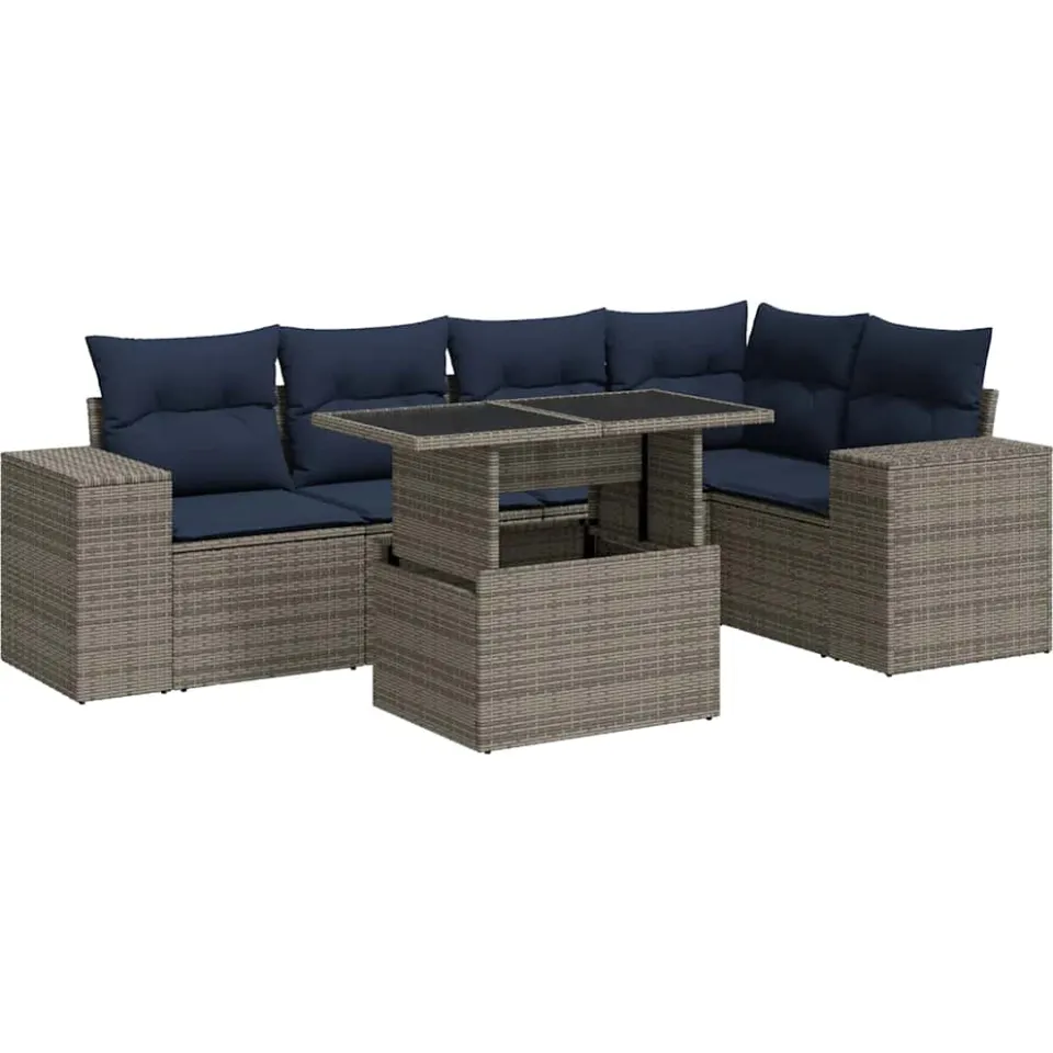 vidaXL 6-delige Loungeset met kussens poly rattan acacia zwart, foto 3