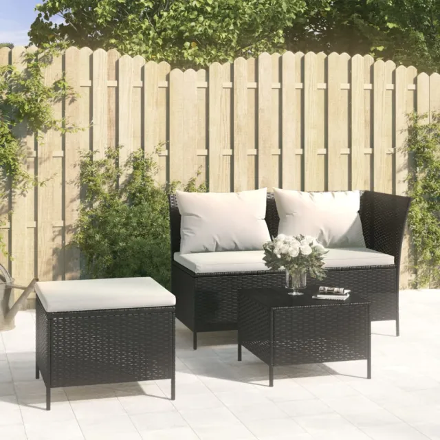 vidaXL 3-delige Loungeset met kussens poly rattan zwart, foto 2