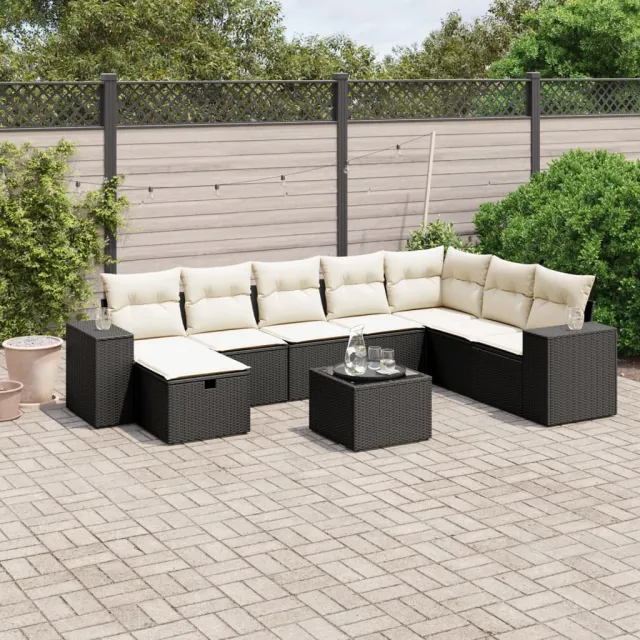 vidaXL 9-delige Loungeset met kussens poly rattan zwart, foto 2