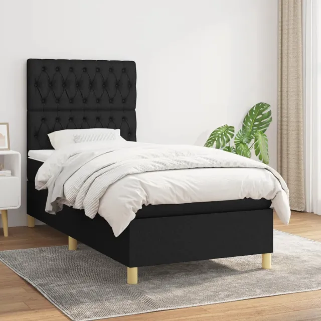 vidaXL Boxspring met matras stof zwart 90x200 cm