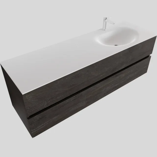 Boss & Wessing Badkamermeubel Solid Surface BWS Stockholm 150x46 cm Rechts Wood Dark Brown (met 1 kraangat) Houtlook