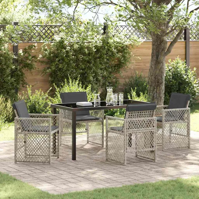 vidaXL Tuin eettafelset 5 st Lichtgrijs poly rattan