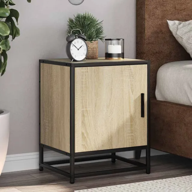 vidaXL Nachtkastje 40x31x50 cm bewerkt hout en metaal sonoma eiken, foto 2