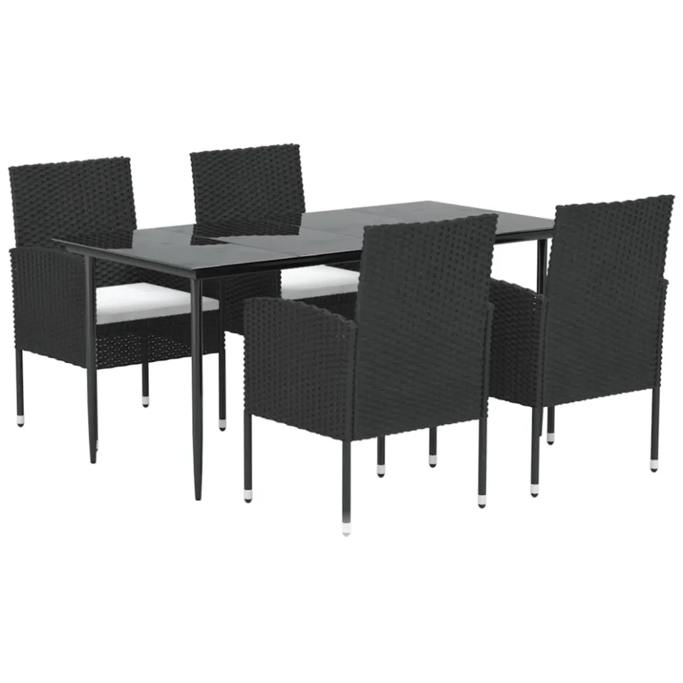 vidaXL 5-delige Tuinset met kussens poly rattan zwart, foto 3