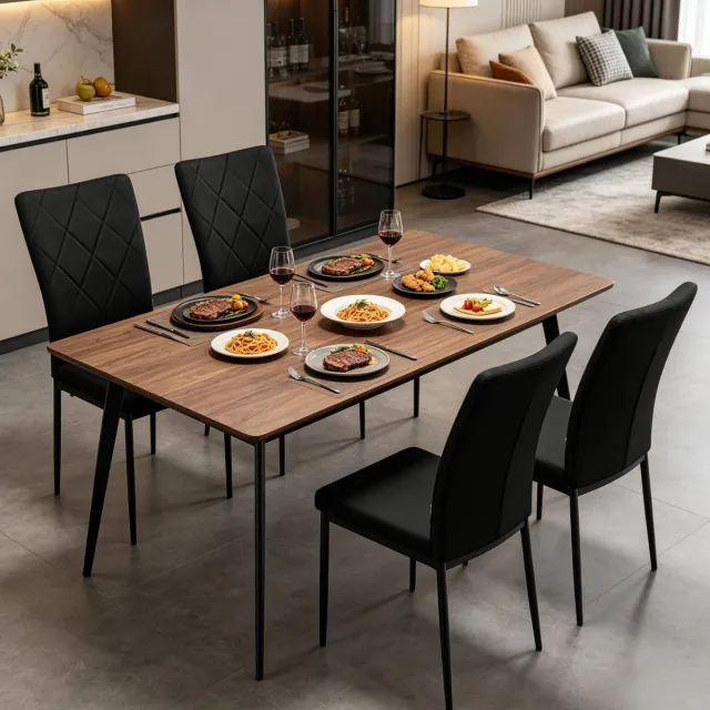 FloraGrace Eetkamerstoel Set Van 4 - Hoog Rugleuning En Gestikt Patroon - Voor Eetkamer Keuken En Woonkamer - Velvet - Zwart Black