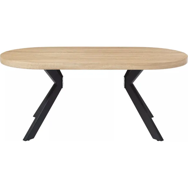 Vente-unique KOMONI 6-persoons eettafel van MDF en staal - Licht naturel en zwart Natuurlijk licht