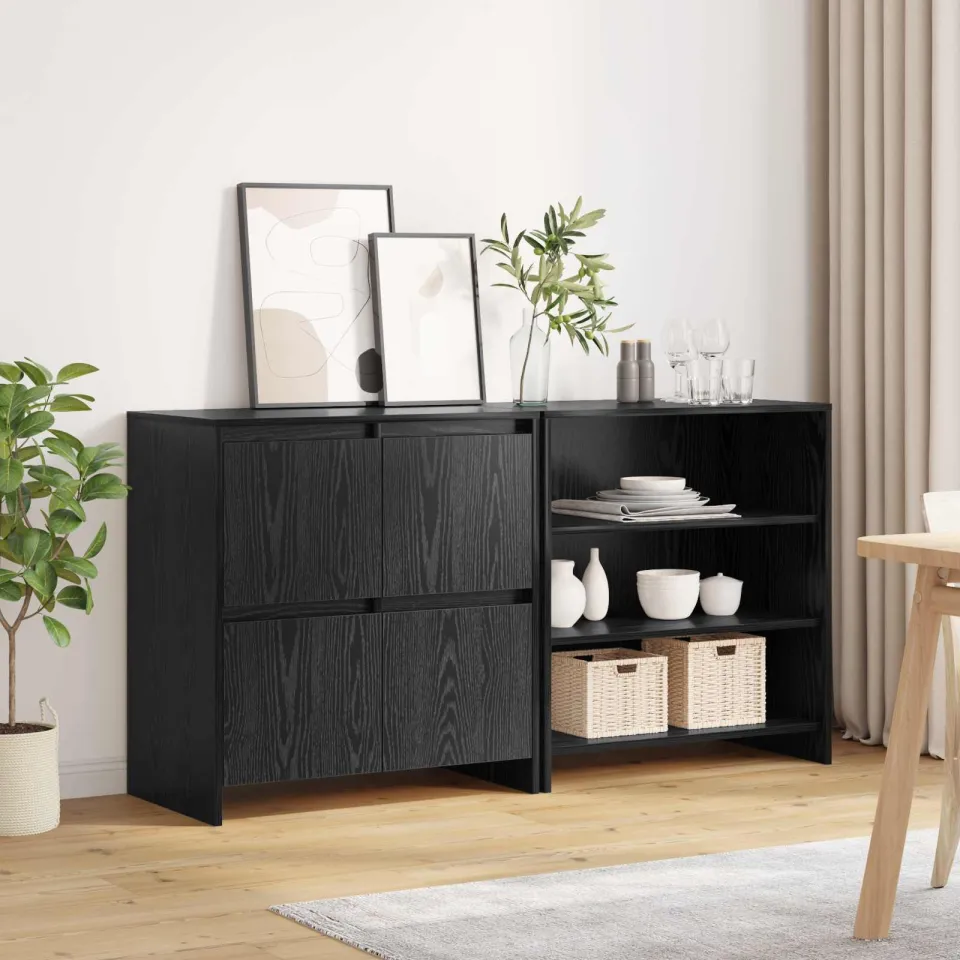 vidaXL Dressoir 2 st Zwart Eiken 70 x 41 x 75 cm Bewerkt hout, foto 4