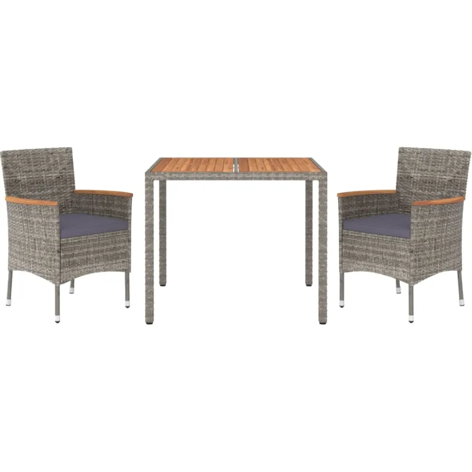vidaXL 3-delige Tuinset met kussens poly rattan grijs