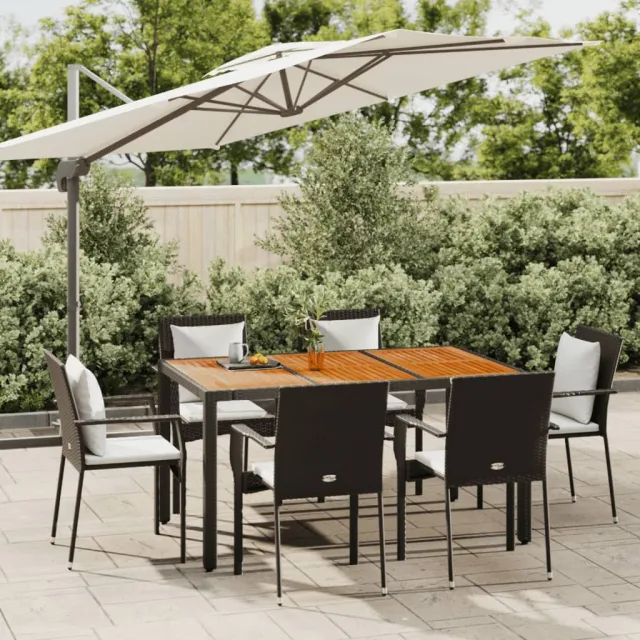 vidaXL 7-delige Tuinset met kussens poly rattan zwart, foto 2