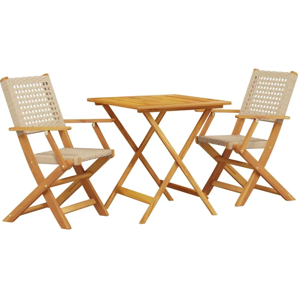 vidaXL 3-delige Bistroset poly rattan en massief hout beige