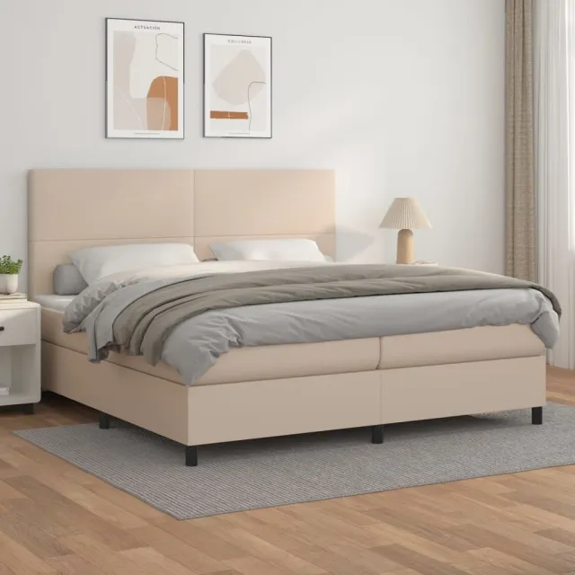 vidaXL Boxspring met matras kunstleer cappuccinokleurig 200x200 cm bruin