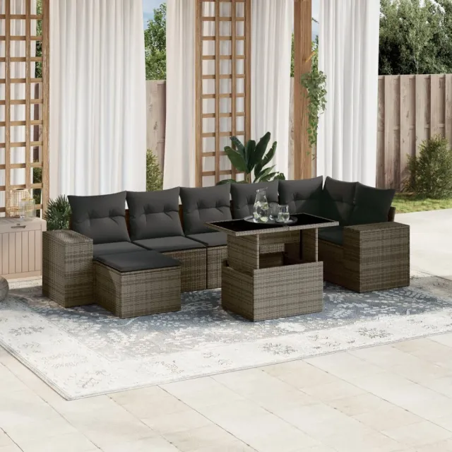 vidaXL 8-delige Loungeset met kussens poly rattan grijs, foto 2