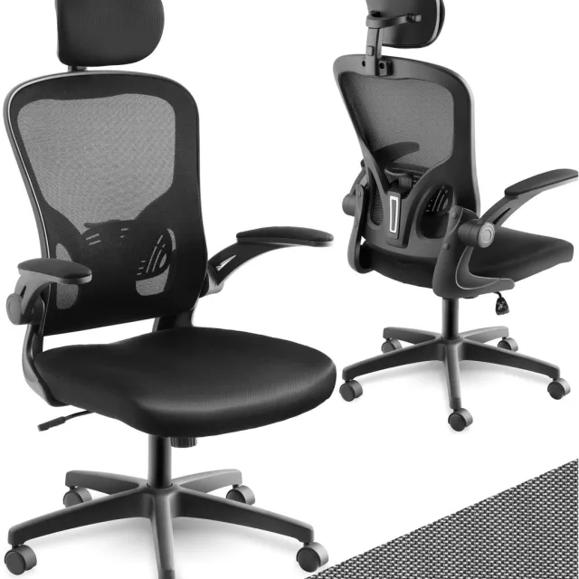 Tectake Ergonomische Bureaustoel - Met Rugleuning en Armleuningen - Verstelbare Hoofdsteun - Bureau Stoel - Bureaustoelen voor Volwassenen - Voor Kantoor/Thuiskantoor - Computerstoel - Voor Gaming- Werk zwart