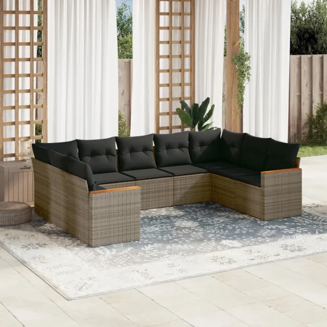 vidaXL 9-delige Loungeset met kussens poly rattan grijs, foto 2