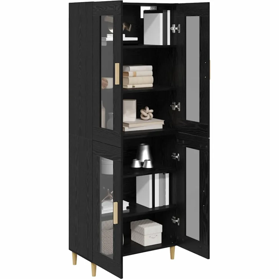 vidaXL Hoge kast Zwart Eiken 69,5 x 34 x 180 cm Bewerkt hout