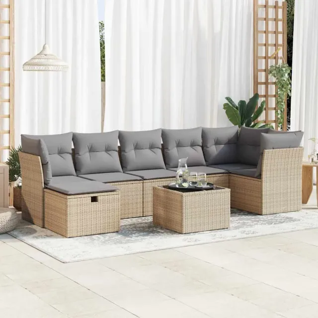 vidaXL 8-delige Loungeset met kussens poly rattan beige, foto 2